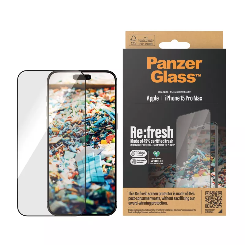 PanzerGlass ® Re:fresh protector de pantalla iPhone 15 Pro Max | Ultra-Wide Fit con EasyAligner