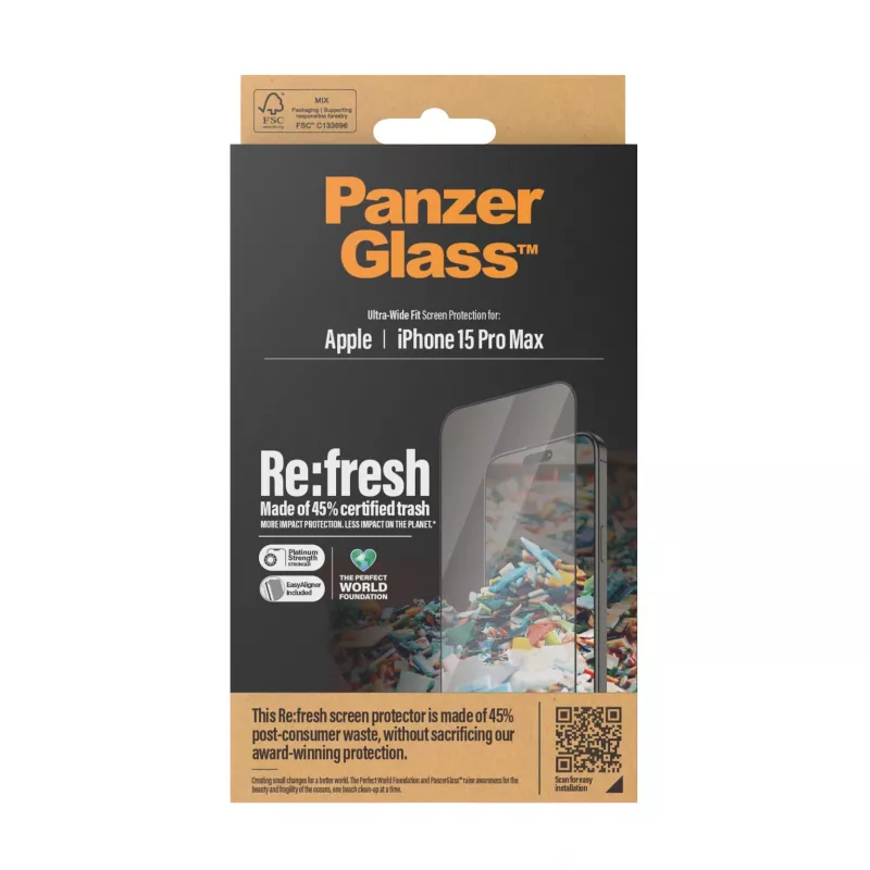 PanzerGlass ® Re:fresh protector de pantalla iPhone 15 Pro Max | Ultra-Wide Fit con EasyAligner