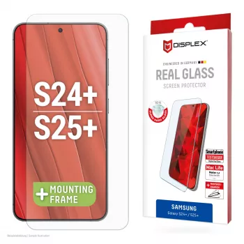 Protector de pantalla Displex (10H) para Samsung Galaxy S24+/S25+, marco de montaje Eco, resistente a arañazos