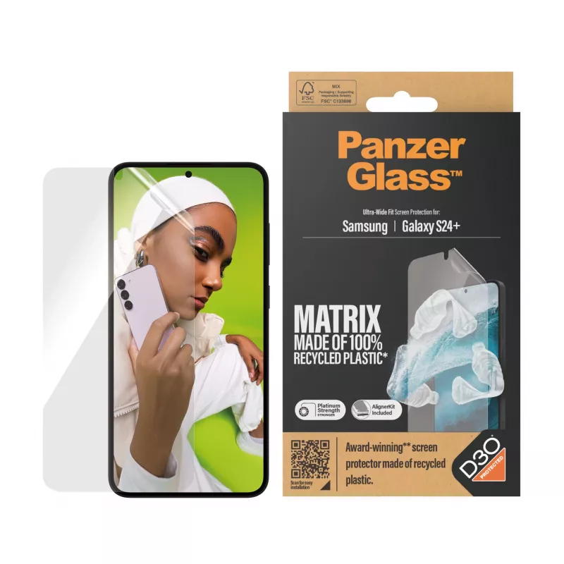 PanzerGlass ® ECO MATRIX protector de pantalla con D3O® para Samsung Galaxy S24+ | ajuste ultra ancho con AlignerKit