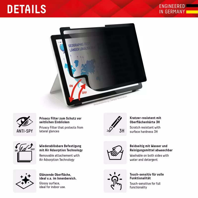 Filtro de privacidad de 2 direcciones extraíble Displex TABLET PRIVACY SAFE para iPad 10,2'' (7.ª/8.ª/9.ª gen.)