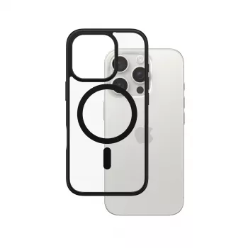PanzerGlass® HardCase transparente con MagSafe negro y marco para iPhone 16 Pro