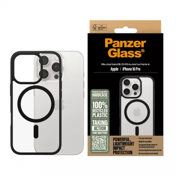 PanzerGlass® HardCase transparente con MagSafe negro y marco para iPhone 16 Pro