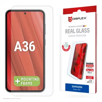 Protector de pantalla Displex (10H) para Samsung Galaxy A36, marco de montaje Eco, resistente a arañazos