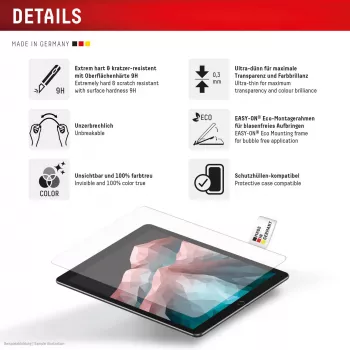 Protector de pantalla Displex Tablet Glass (9H) para Samsung Galaxy Tab S10 FE+, marco de montaje Eco, irrompible