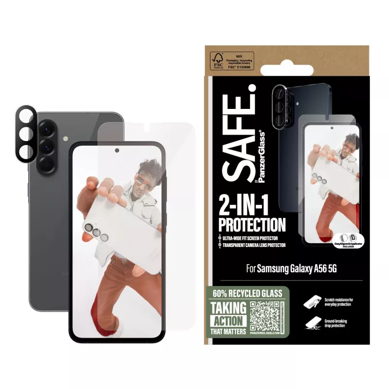 Pack 2 en 1 PanzerGlass SAFE. by ® Samsung Galaxy A56 5G resistente a arañazos y golpes