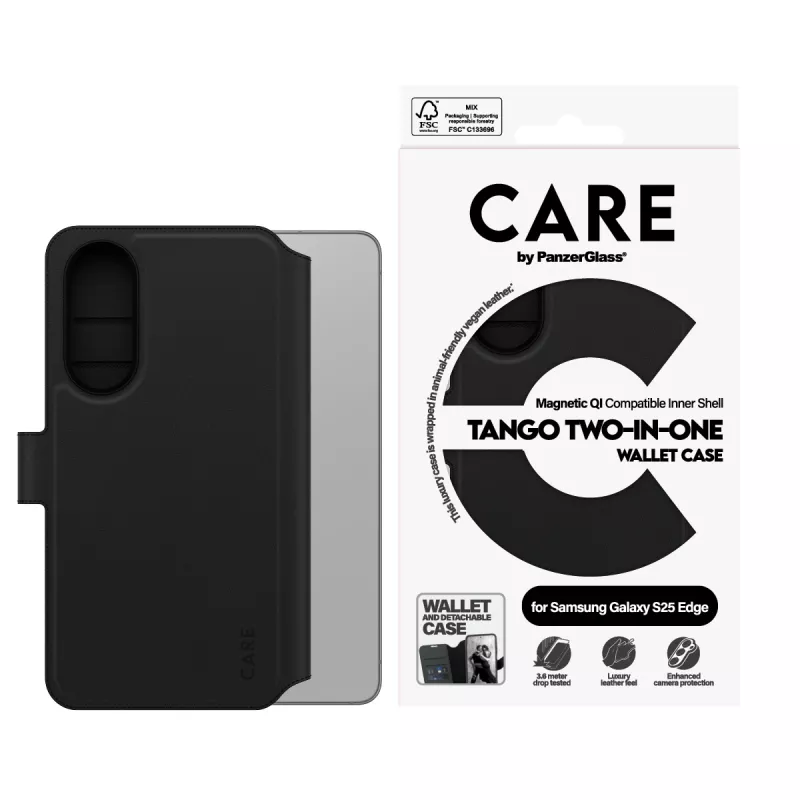 Funda cartera 2 en 1 PanzerGlass CARE™ by ® Tango con compatibilidad Qi Samsung S25 Edge