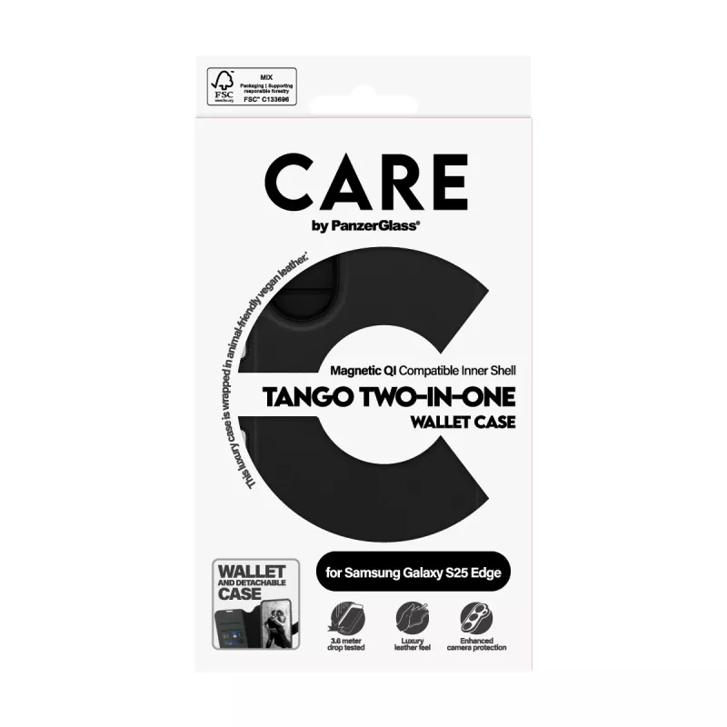 Funda cartera 2 en 1 PanzerGlass CARE™ by ® Tango con compatibilidad Qi Samsung S25 Edge