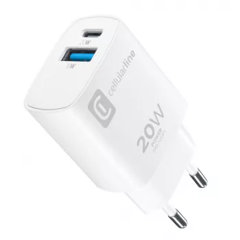 Cargador de viaje de doble puerto Cellularline para Apple, PD 20W, blanco