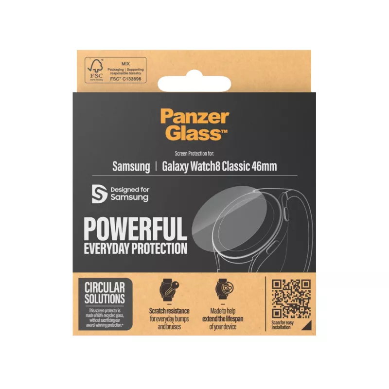 Protector de pantalla PanzerGlass Samsung Galaxy Watch8 Classic 46mm resistente a arañazos y golpes