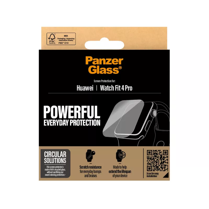 Protector de pantalla PanzerGlass para Huawei Watch Fit 4 Pro — Cristal templado, resistente a arañazos, corte preciso