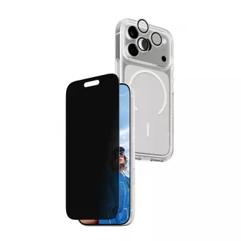 Funda con privacidad PanzerGlass para iPhone 17 Pro 3 en 1 — Serie CARE, protección de la vista, tapa de cámara integrada