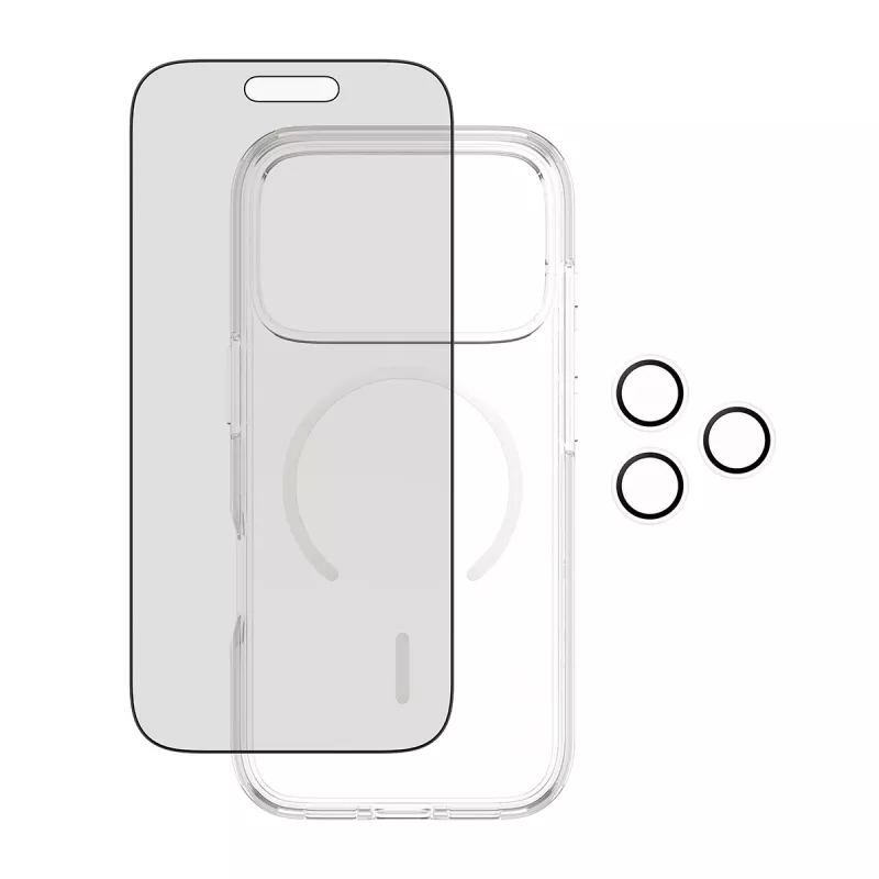 Funda con privacidad PanzerGlass para iPhone 17 Pro 3 en 1 — Serie CARE, protección de la vista, tapa de cámara integrada