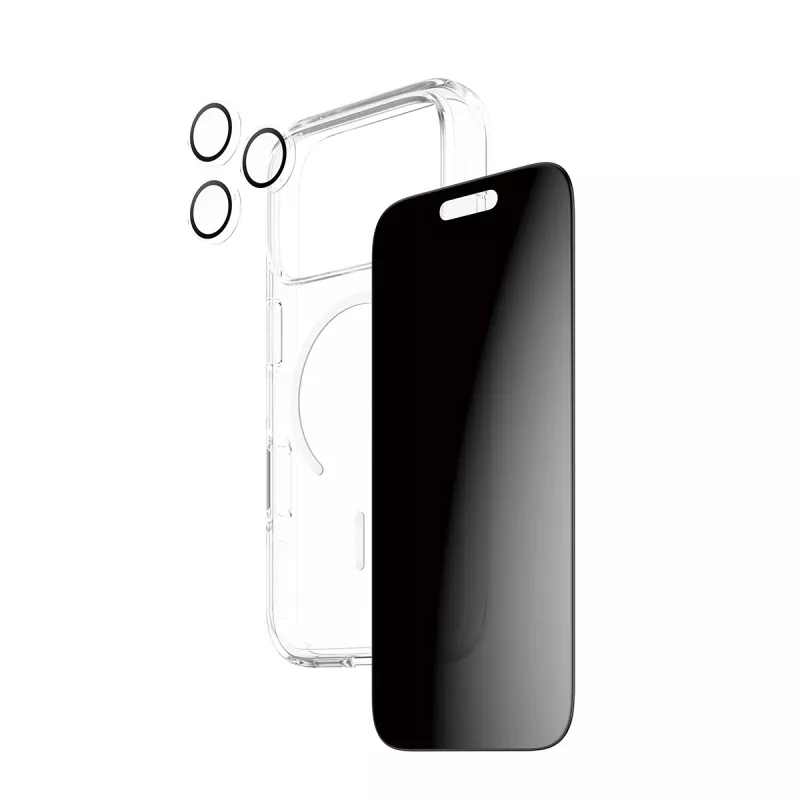 Funda con privacidad PanzerGlass para iPhone 17 Pro 3 en 1 — Serie CARE, protección de la vista, tapa de cámara integrada