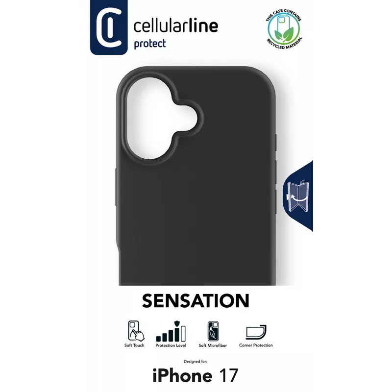 Cellularline Sensation - Funda de silicona ultrasuave para iPhone 17 con acabado soft-touch, perfecta para proteger cada detalle de tu iPhone 17 con elegancia y comodidad.