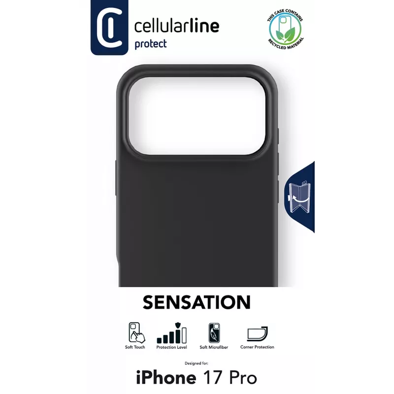 Cellularline Sensation – iPhone 17 Pro Funda de silicona ultrasuave con acabado soft-touch, perfecta para proteger cada detalle de tu iPhone 17 Pro con elegancia y comodidad.