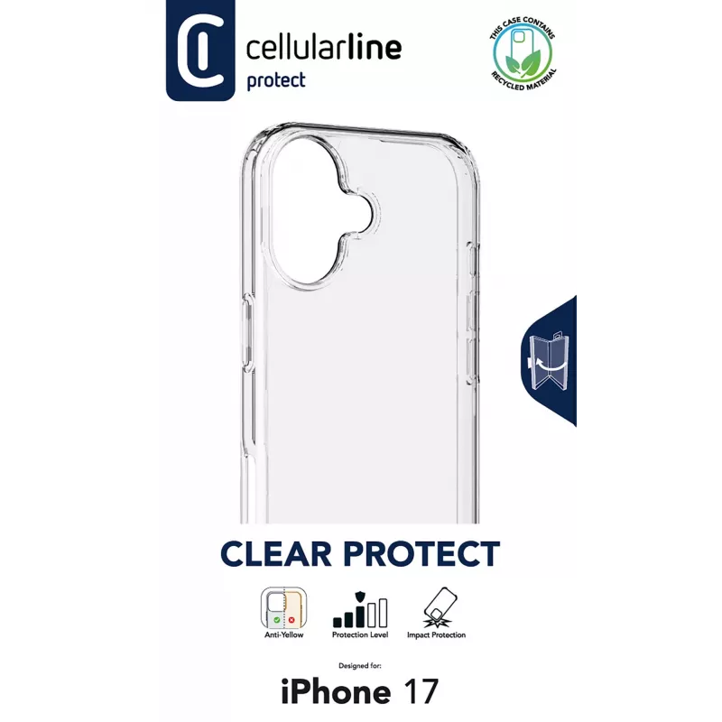 Cellularline Clear Protect – iPhone 17 Carcasa rígida con bordes de goma