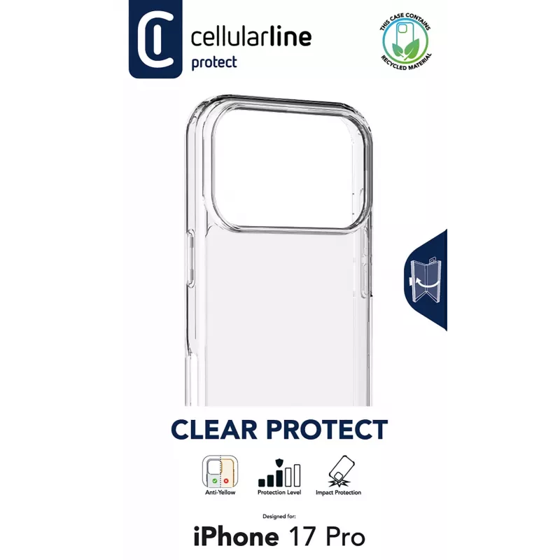 Cellularline Clear Protect - iPhone 17 Pro Carcasa rígida con bordes de goma