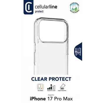 Cellularline Clear Protect - iPhone 17 Pro Max Carcasa rígida con bordes de goma
