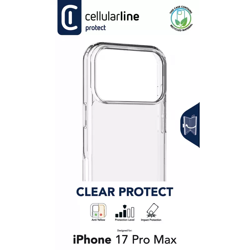 Cellularline Clear Protect - iPhone 17 Pro Max Carcasa rígida con bordes de goma