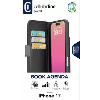 Cellularline Book Agenda – Funda tipo libro en piel sintética con cierre magnético para iPhone 17