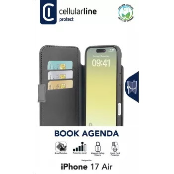 Cellularline Book Agenda – iPhone Air Funda tipo libro en piel sintética con cierre magnético