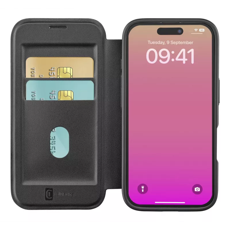 Cellularline Daily Mag - iPhone 17 Funda tipo libro con parte trasera rígida semitransparente, compatible con el ecosistema MagSafe®