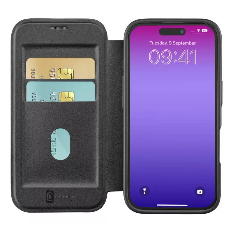 Cellularline Daily Mag - iPhone 17 Pro Funda tipo libro con parte trasera rígida semitransparente, compatible con el ecosistema MagSafe®
