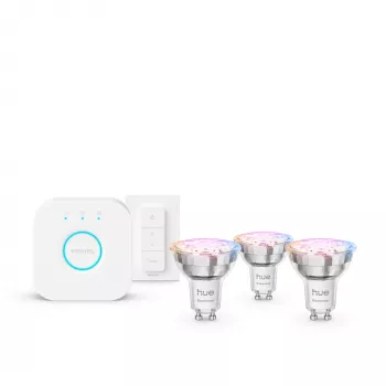 Philips Hue White and Colour Ambience Essential Starterkit: 3 bombillas inteligentes GU10 (345 lm) + interruptor regulador