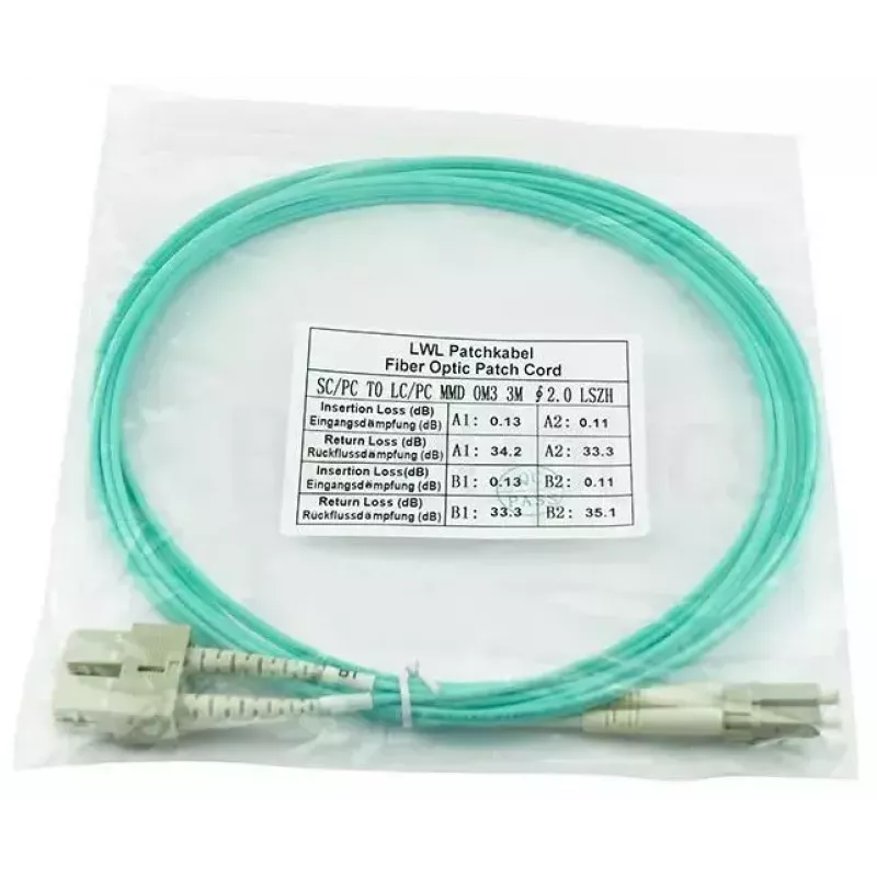 BlueOptics 055702K512000003M-BO Cable de conexión de fibra óptica dúplex (compatible con Corning), LC-UPC/SC-UPC, multimodo OM3 50/125 µm, 3 m
