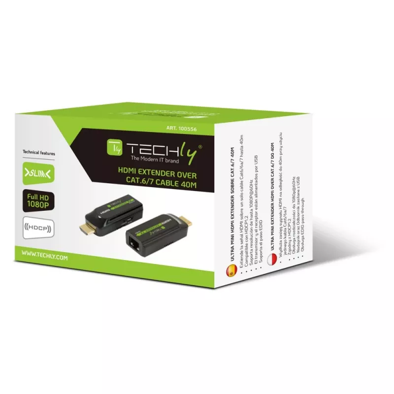 Techly IDATA EXT-E70S Extensor AV transmisor y receptor AV negro