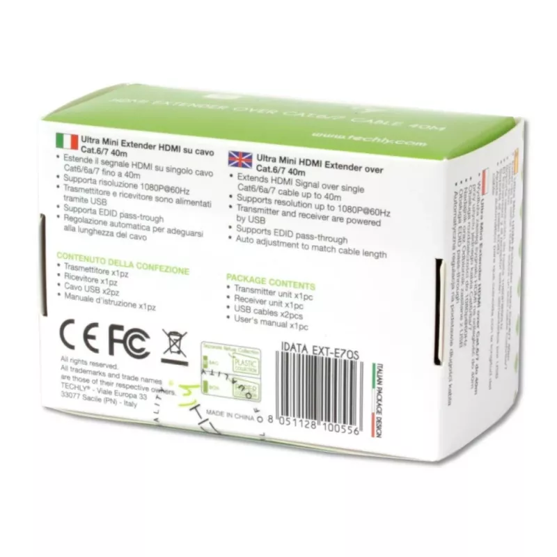 Techly IDATA EXT-E70S Extensor AV transmisor y receptor AV negro