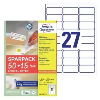 Etiqueta de impresora autoadhesiva AVERY L4737REV-65 Blanca 6,35 x 2,96 cm