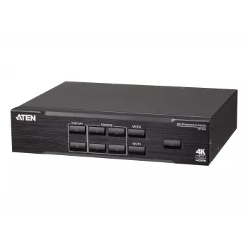 ATEN Conmutador de matriz de presentación True 4K 4 x 2, conmutador de matriz de presentación multimedia, 4096 x 2160 píxeles, 4096 x 2160, 3840 x 2160, Negro, Metal, Botones