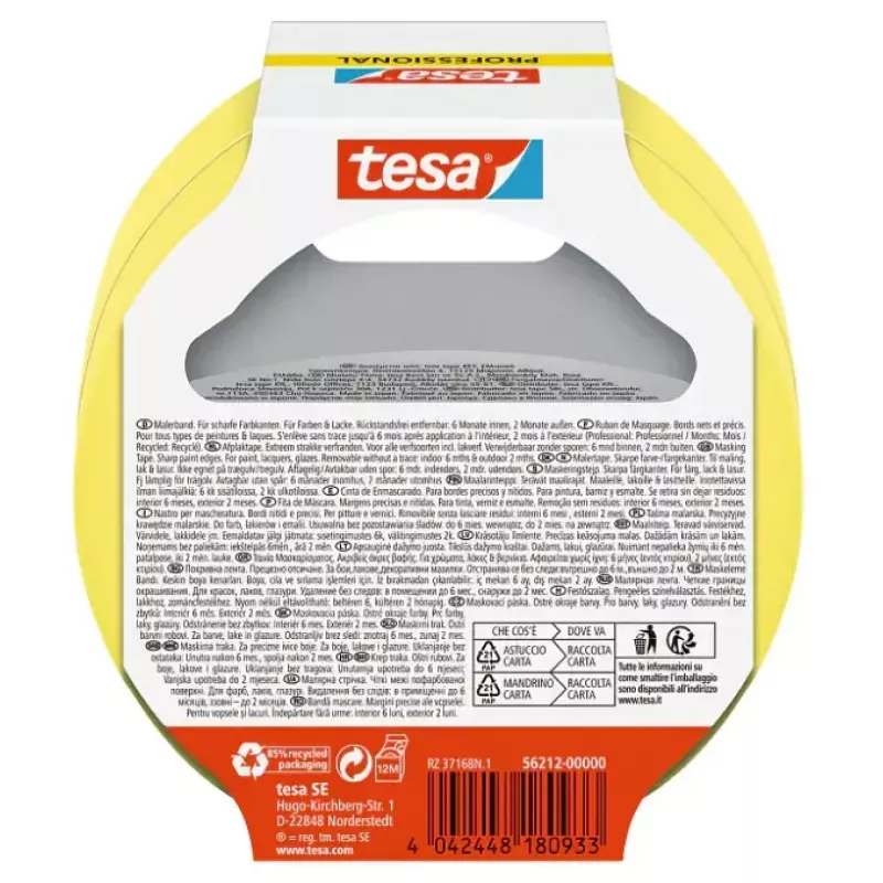 Cinta adhesiva Tesa 56212-00000-02, cinta de enmascarar, 25 m × 25 mm, amarilla, pack de 2
