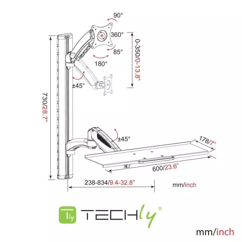 Techly ICA-PLW 02 soporte de monitor / pie 68,6 cm (27