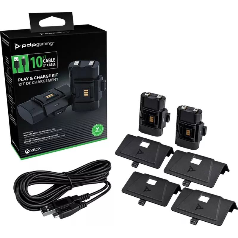 PDP Gaming Play & Charge Kit, Xbox One, batería para mando de juego, negro, policarbonato, 3 m, Microsoft