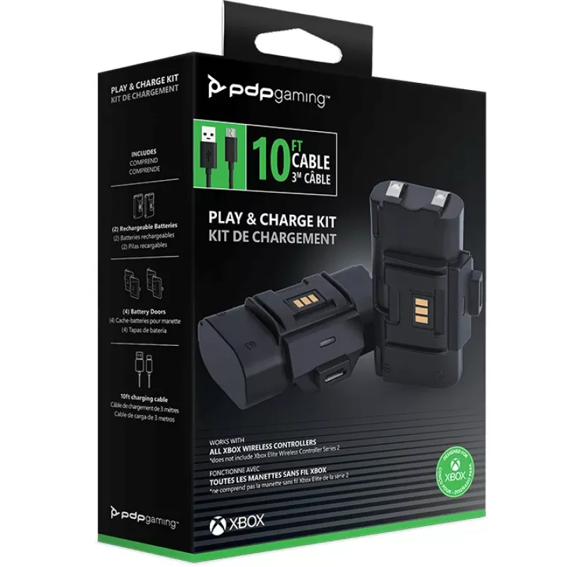 PDP Gaming Play & Charge Kit, Xbox One, batería para mando de juego, negro, policarbonato, 3 m, Microsoft