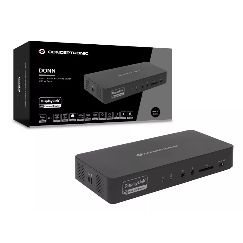 Estación de acoplamiento Conceptronic DONN31B 17 en 1 DisplayLink USB 3.2 Gen 2