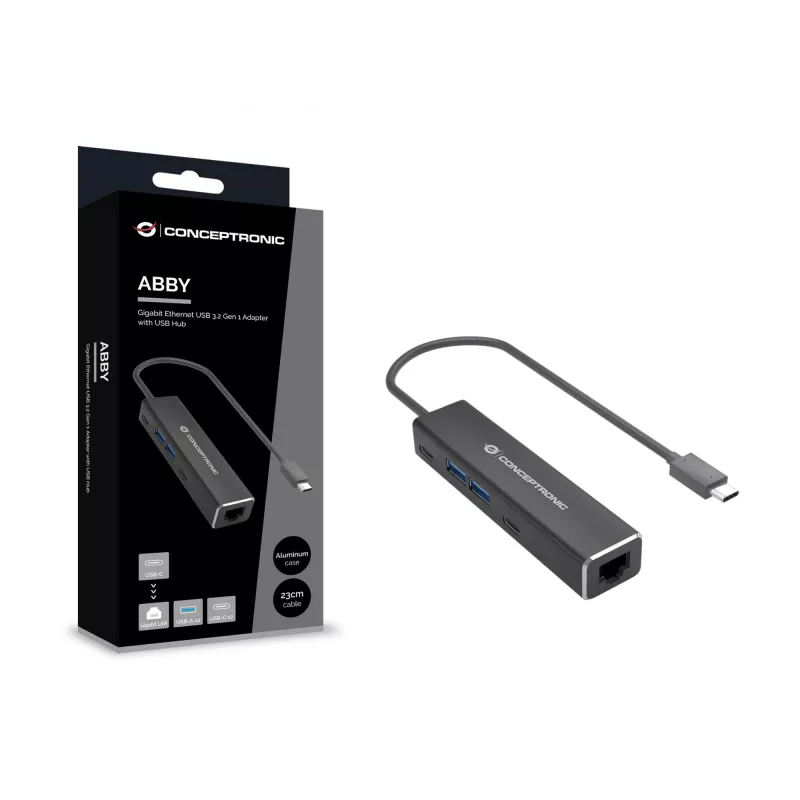 Conceptronic ABBY14B Adaptador Ethernet 2.5G USB 3.2 Gen 1 con hub USB, 2.5GbE, USB-A x 2, USB-C x 2