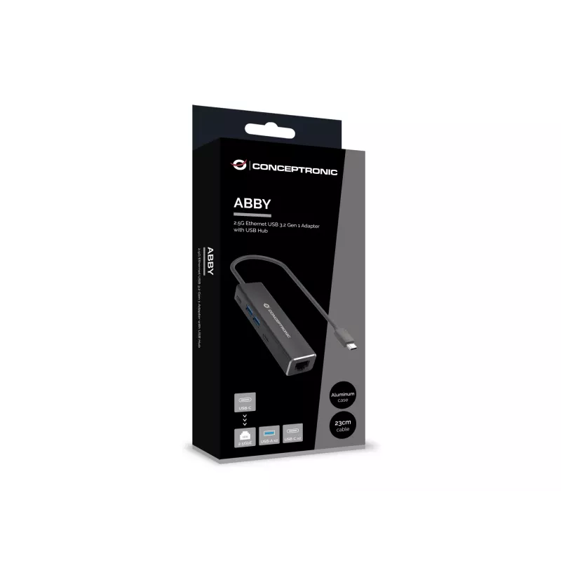 Conceptronic ABBY14B Adaptador Ethernet 2.5G USB 3.2 Gen 1 con hub USB, 2.5GbE, USB-A x 2, USB-C x 2