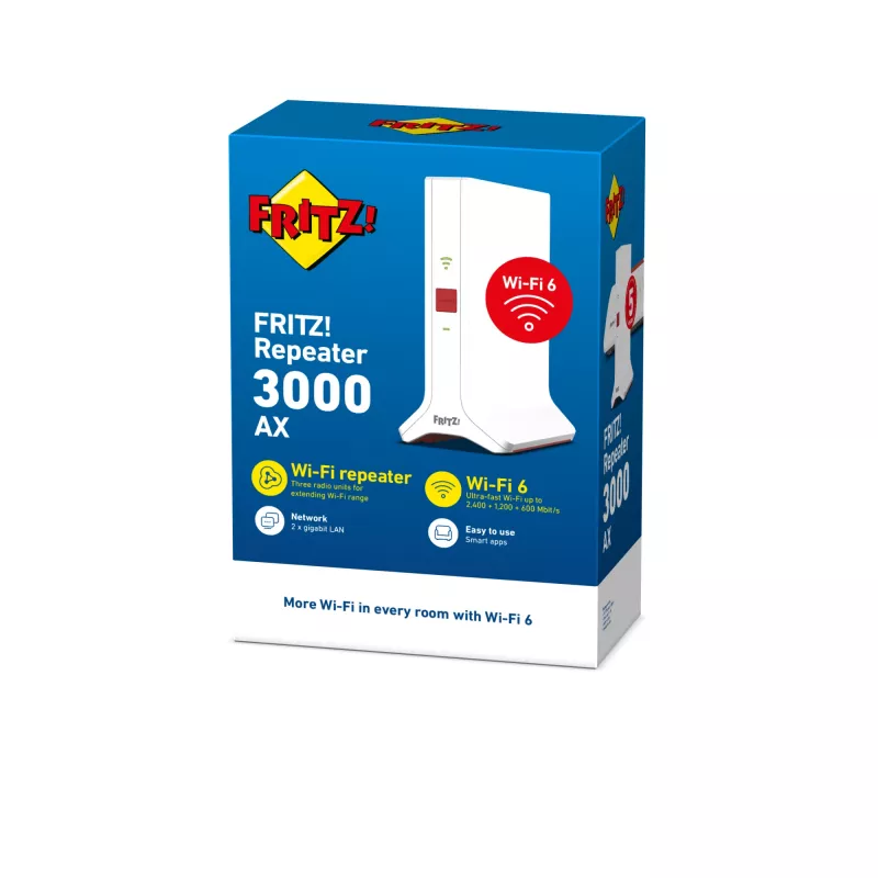 Repetidor Wi-Fi FRITZ Repeater 3000 AX Edition — Dual Band 2,4/5 GHz, Wi-Fi 6 (802.11ax), hasta 2400 Mbit/s, Gigabit Ethernet