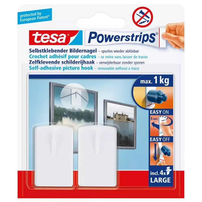 Gancho de pared para almacenamiento Tesa 58031-00020 plástico blanco, carga máxima 1 kg, pack de 2