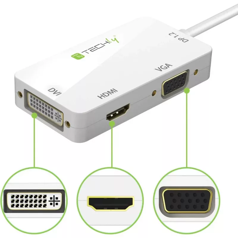 Adaptador Techly 3 en 1 Mini DisplayPort (Thunderbolt) a HDMI / DVI / VGA IADAP MDP-COMBOF12