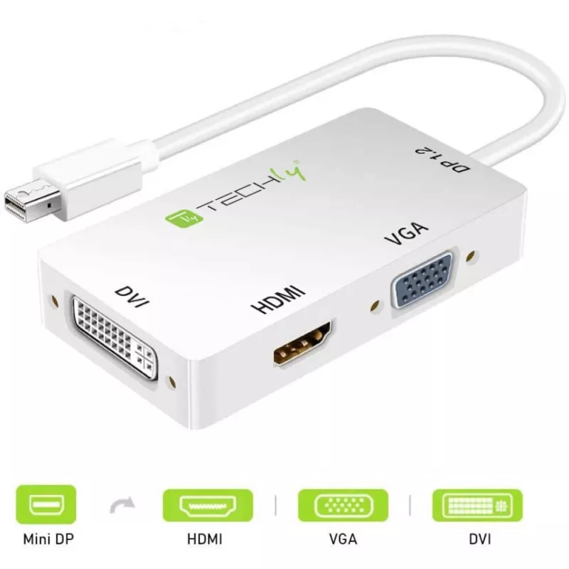 Adaptador Techly 3 en 1 Mini DisplayPort (Thunderbolt) a HDMI / DVI / VGA IADAP MDP-COMBOF12