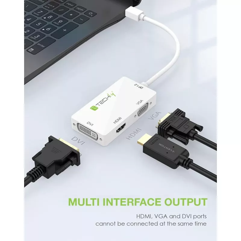 Adaptador Techly 3 en 1 Mini DisplayPort (Thunderbolt) a HDMI / DVI / VGA IADAP MDP-COMBOF12