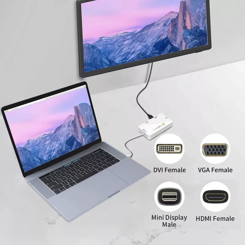 Adaptador Techly 3 en 1 Mini DisplayPort (Thunderbolt) a HDMI / DVI / VGA IADAP MDP-COMBOF12