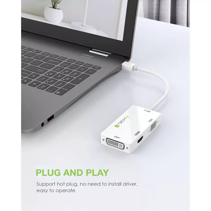 Adaptador Techly 3 en 1 Mini DisplayPort (Thunderbolt) a HDMI / DVI / VGA IADAP MDP-COMBOF12