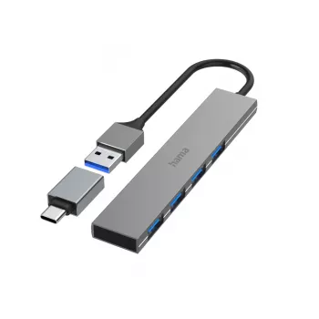 Hub de interfaces Hama 00200141 USB 3.2 Gen 1 (3.1 Gen 1) Type-A 5000 Mbit/s Gris