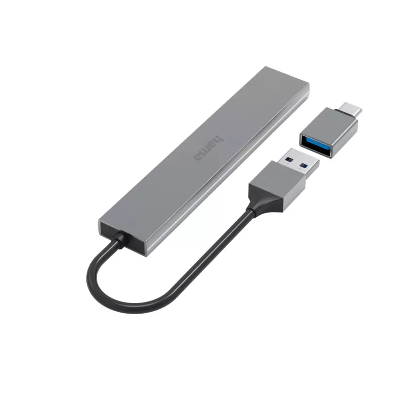 Hub de interfaces Hama 00200141 USB 3.2 Gen 1 (3.1 Gen 1) Type-A 5000 Mbit/s Gris